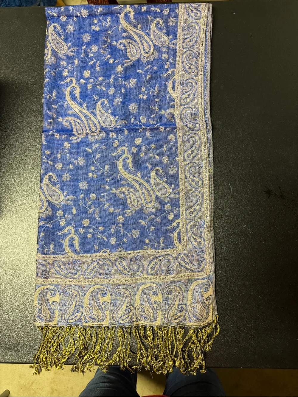 Unbranded Blue Paisley Throw with Gold Fringe